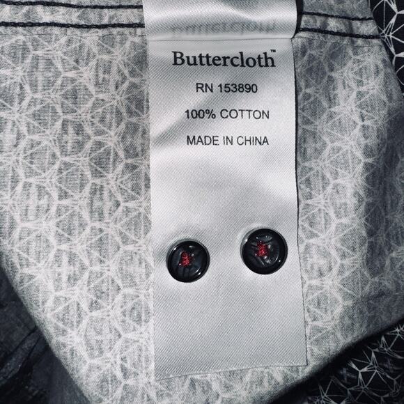 Buttercloth Shirt Men LG Robert Herjavec Geometric Aviation Flip Cuff Blue Plane - Picture 8 of 8